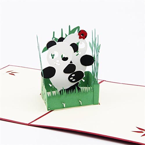 UNIQUEplus Sweet Panda Creative 3D Pop UP Greeting Kirigami Gift Cards for Anniversary, Wedding, Birthday, Couple, Mother's Day, Father's Day, Thank You