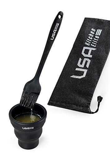 Silicone Basting Brush | Folding Cup | Storage Bag by USA Kitchen Elite | Silicone Bristles - Baste Food On The Grill With Ease - Ideal Pastry Brush & Barbecue Brush by USA Kitchen Elite