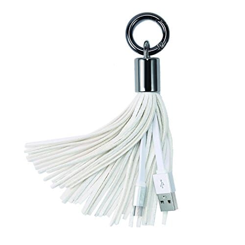 Xutu Keychain Charger Cable USB Leather Tassel Key Chain Micro Charging Cable for SUMSANGG,HUAWEI,NOKIA,VIVO and other Micro Port Phone-White