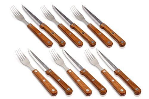 Jamie Oliver Steak cutlery / 12-piece set / 6 Steak knives / 6 Steak forks / Made of Stainless Steel and Acacia Wood