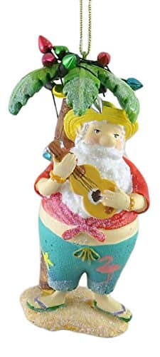 Tropical Beach Santa Palm Tree Christmas Ornament