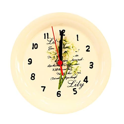 Home Decoration Ceramic Plate Shaped White Lily Scene Wall Clock