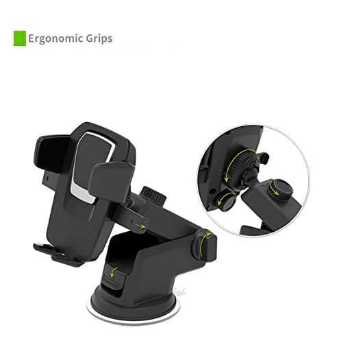 Car Phone Holder, Premium, Universal 360º One Touch, Dashboard and Windshield Extendable *Upgraded Version* Car Mobile Phone Holder Car Mount - 360 Degree Mobile Holder with Extendable Arm Mobile Phone Holder - Cars Mount / Universal Cradle Adjustable Windshield Holder Car Mount Cradle for iPhone 7/7 Plus/6S/6S Plus/SE,Galaxy S8/S8 Plus/S7/S7 Edge/S6/S6 Edge, Google Pixel/Pixel XL,HTC,Xiaomi,Nexus,Sony & most smartphones / GPS, Smartphone Holder - TS35(AP12T) Black