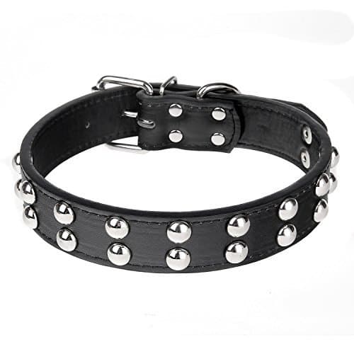 Itery Durable Leather Studded Pu Leather Dog Collar Adjustable 17---21 Inch (Black)