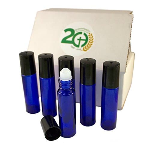 Natural Cosmetics Aromatherapy Glass Roll On Bottles, 10Ml (1/3Oz) Cobalt Frosted Blue Glass - Set Of 6