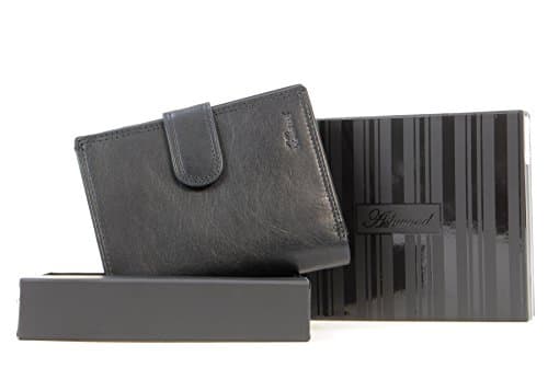 Tri Fold Coin Wallet & Gift Box - Genuine Leather - 6 Credit Card Section, Coin Pouch and ID Holder - 1246 - VT Black