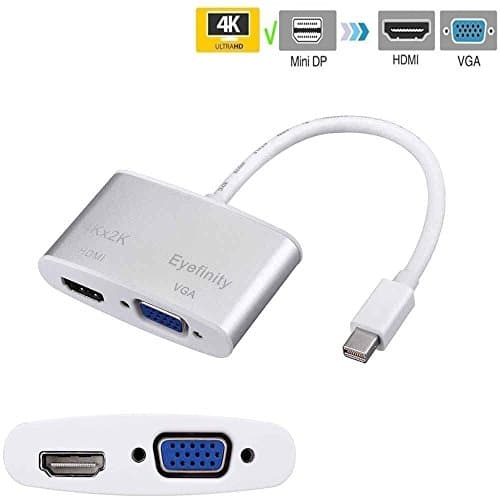 2-in-1 Mini DP Display Port Thunderbolt Adapter Cable to HDMI (4K*2K) & VGA (Eyefinity) Converter For Apple MacBook Pro Laptops and other Laptops with Mini DP Ports