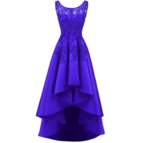 Wangmei Women's Elegant Lace Back Long Front Short Evening Dresses Sleeveless Round Neck Bridesmaid Dresses More Color, Blue, US:12