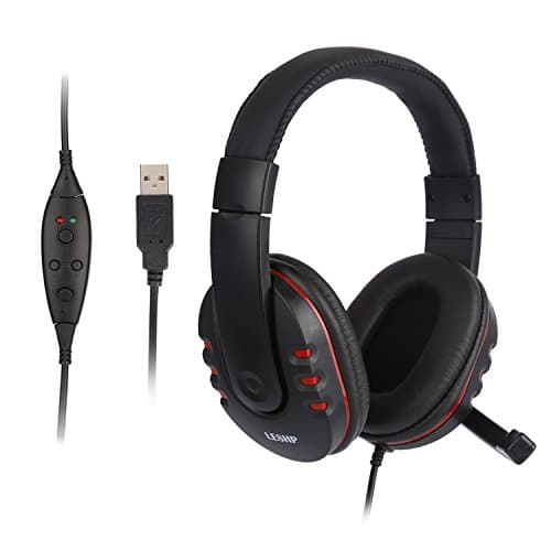 USB Gaming Headset, Footprintse Comfortable Over Ear Headphone Wired Stereo Micphone, Leather Headphone, Mic Headset for Sony/Laptop/PS3/PS4/Xbox/PC Games (Black)