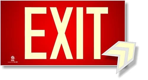 Photoluminescent Exit Sign Red - Code Approved Aluminum UL 924/IBC 2012/NFPA 101 2012 by NightBright USA