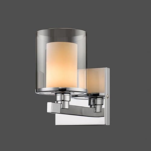 Dazhuan Modern Clear Glass 1-Light Cylinder Bath Vanity Wall Light Fixture, Chrome Finish