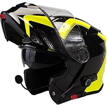 Motorbike Motorcycle Viper RS-V171 Advanced Features 3.0 Bluetooth Adult Scooter Touring Ride Flip Front Modular Shiny Black/Yellow Spline Helmet With FREE GIFT Anti Fog Spray Visor Helmet Care Kit 2018 NEW DEAL - - XL