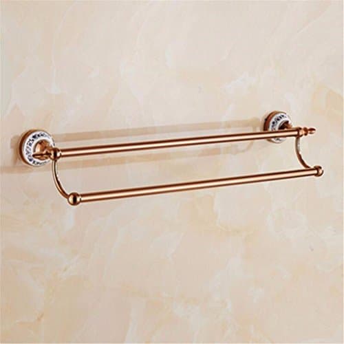 Qianmo-Bathroom Racks Bathroom Double Towel Racks Blue And White Porcelain Rose Gold Bullet Double Rod Towel Bar European Rose Gold Gold Storage Hardware Pendant