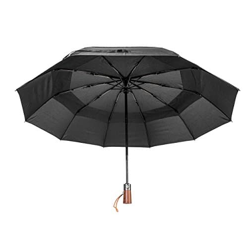Umbrella Premium Quality Travel Compact Folding Wind Vented Windproof & Storm Resistant 10 strong Fiberglass Ribs - Automatic Open and Close (Black)