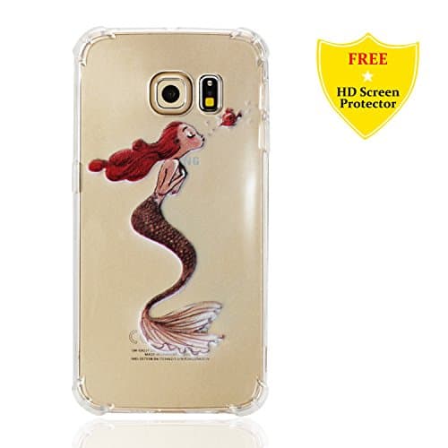 Galaxy S6 Edge Case + Free HD Screen Protector,idatog® Colorful Design Soft Silicone Gel Skin Cover Case Flexible TPU Creative Case Bumper Shockproof Anti-Scratch Protective Back Cover For Samsung Galaxy S6 Edge (Mermaid)