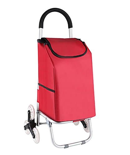 M&A Trolley Dolly 6 wheel Folding Shopping Cart Stair Climbing Cart Grocery Cart with Wheel Bearings for Go Up and Down Stairs , red