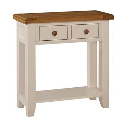 Jenison White Console Table, Oak And Pine Console Table With 2 Drawers, Pine And Oak Tea Table, Pine And Oak Buffet Table, Living Room / Hallway / Dining Room Furniture, 80 x 79 x 35cm, Natural Oak, Champagne