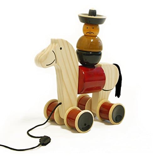 Hee Haw – Handmade Wooden Stack & Pull Toy Horse Rider Coloured with Natural Dyes