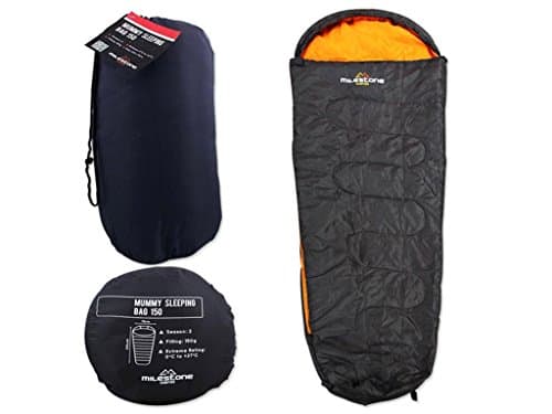 Milestone Charcoal Mummy Warm Single Sleeping Bag Summer Camping Caravan Travel Outdoor Trekking Hiking Warm Hard-Wearing Comfortable Travelling Journey Nature Wilderness Wanderlust