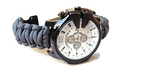 Grey big paracord wrist watch men Braid parachute strap excursion bracelet Husband dad Custom gift