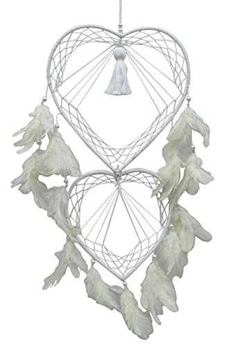 SuSvapnaah Boho Dream Catcher Wall Hanging Window Decor Heart Shape White Faux Feather Dreamcatcher