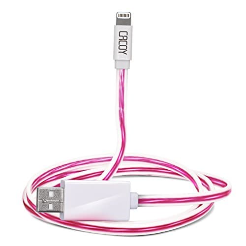 LED Lightning to USB Cable Apple MFi Certified, CACOY Flowing Light Data Sync Charging Lead for iPhone X 8 Plus 8 7 Plus 7 6 Plus 5s 5c 5 SE iPad Air mini 2 4 iPod Touch 5 and More - 3.3Ft/1M- Pink Purple Light