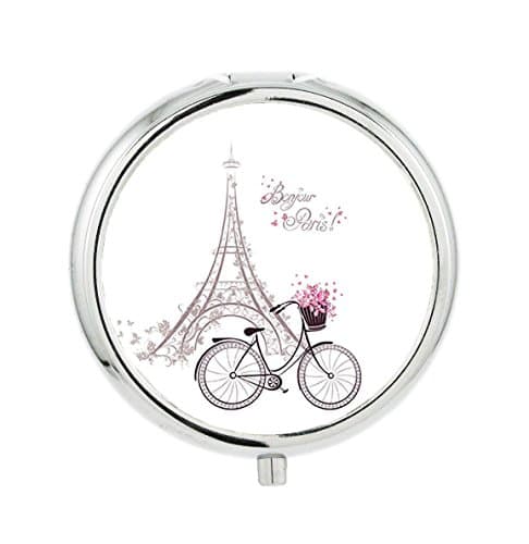 Pill Box - Pocket Silver Metal Round Pillbox 3 Pill Compartment (Bonjour Paris Design)