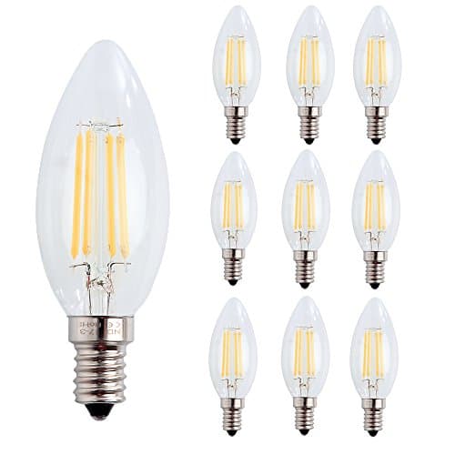 Pack of 10 4W LED Filament Candle Light Bulb,E14 Edison Screw Classic Candle Bulb,Warm White 2700K 400LM,40W Equivalent Incandescent Replacement