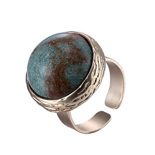 eManco "Retro Style" Statement Big Cuff Rings with Green Stone for Women Fashion Jewellery Adjustable