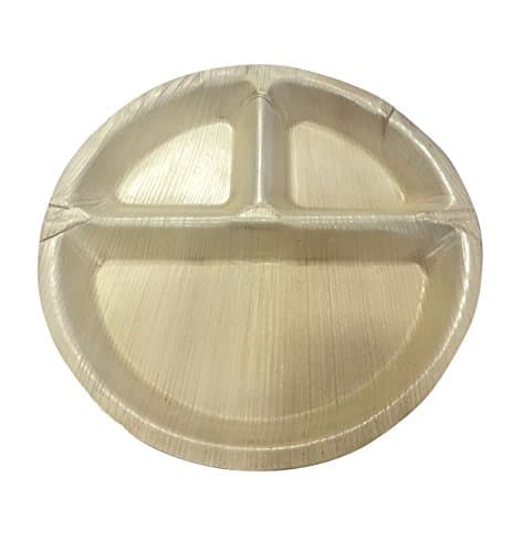 Eco-friendly disposable party plates - 25 Cm Round with 3 Partitions (25 plates)