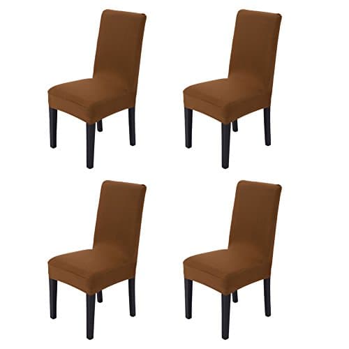 Hemons 4pcs Solid Color Stretchy Removable Washable Chair Covers Ceremony Hotel Dining Room Kitchen Bar Dining Seat Cover Restaurant Wedding Part Decor (Dark Chocolate)