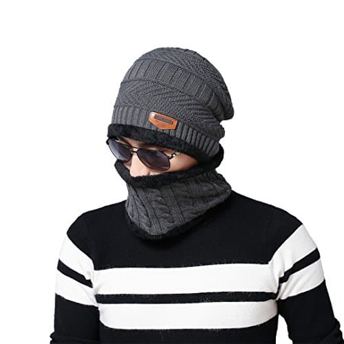 Hellofuture Beanie Hat Skull Cap Warm Knit Hat Scarf Set for Men and Women Christmas Gift Set (Dark Grey)