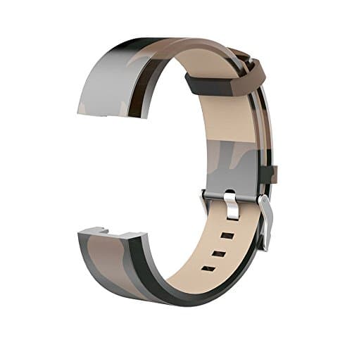 Feibi Leather Strap Leather Band Braclet Wristband For Fitbit Charge 2 (Camouflage)