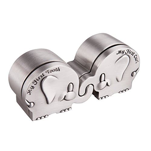 First Curl and First Tooth Keepsake Box for Kids Metallic Engraved Elephant Shape (2.4 x 1.6 x 1.2 inches)