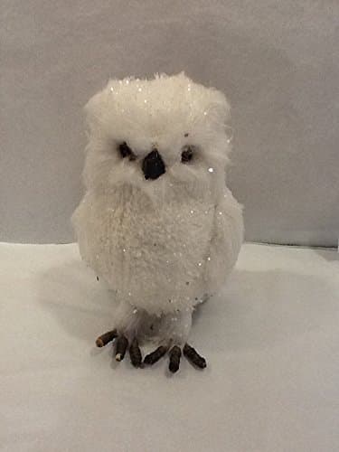 Small white Christmas owl finished in sparkle white