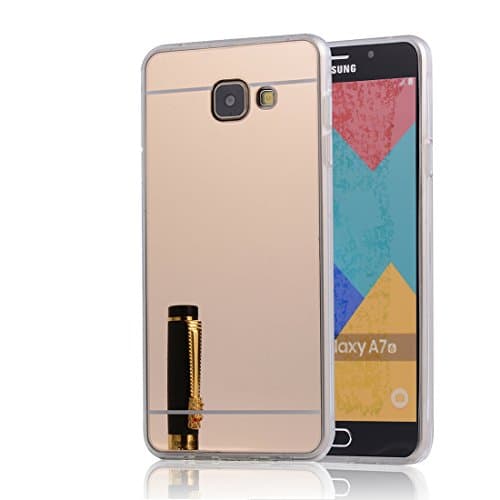 DBIT Galaxy A710 Case - Slim Soft Gel TPU Bumper Mirror Cover - Bright Reflection Radiant Back Cover - Mirror Backplate Shell for Samsung Galaxy A7 (2016) A710 - Gold