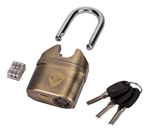 Secure World Anti-Theft Security System Keyed Padlock - Zinc Alloy Alarm Padlock With 3 Keys - Short Shackle (Brass, 11 Pieces)
