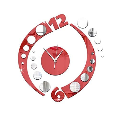 OOFAY& Acrylic mirror wall clock / Double arc-shape Mute clock ,Use for Study living room children's room,35*36cm , red