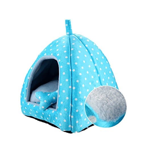 LM921 2 in 1 Pet Store & Sofa, Machine Washable Blue Dot Pattern Non-slip Collapsible Soft Dog Cat Puppy Pet Nest Cave Bed Removable Cushion Removable Cashmere Mattress, Stylish Pet House, 3 Sizes ( Size : M )
