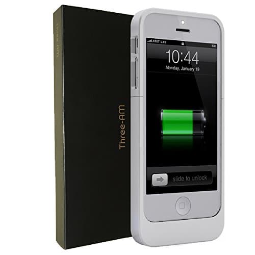 iPhone Charging Power Bank Battery Case from Three-AM © Ultra Slim Portable Charger Extended Battery Case for iPhone 5 5S 5C 5SE with large capacity (Iphone 5, White)
