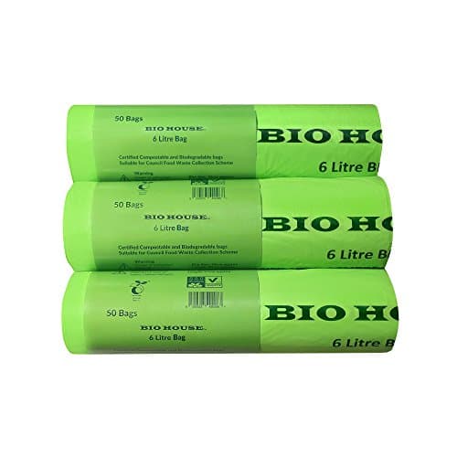 BIO HOUSE Compostable Bags by 6 L x 150 Biodegradable Kitchen Caddy Bin Liners For Food Waste