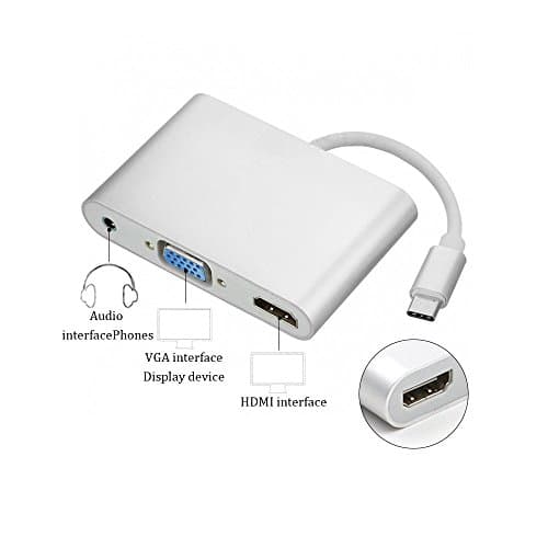 USB Type-C to HDMI & VGA Adapter, HuiHeng Plug and Play USB 3.1 Type C (USB C) to VGA HDMI 4K UHD Converter Adaptor with 3.5mm Audio Port for MacBook ChromeBook and more