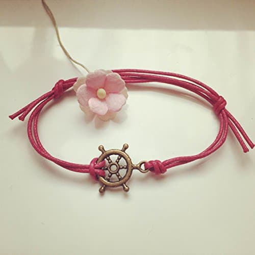 Steering Wheel Charm Bracelet (Pink & Bronze) (adjustable in size), maritime / vintage / ethno / hippie / must have / statement / florabella jewellery