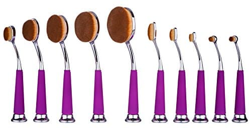 Makeup Brush Set, Uleen Professional Standing Beauty Brush Set Oval Pipe Shape 10 piece for Any Type of Foundation, BB Cream, Powder, Blush, Concealer, etc (Purple & Silver)