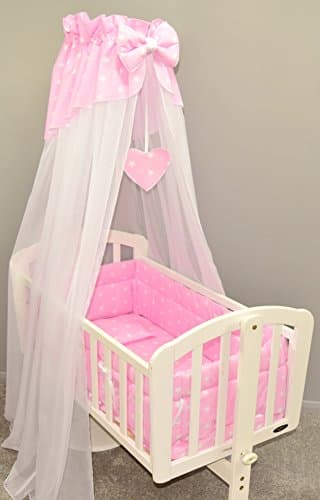 10 pcs CRIB bedding set /Bumper/sheet/duvet/CANOPY /FREE STANDING HOLDER (Pink Stars)