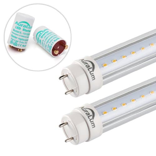 2 x Auralum® 5 ft 24W Warm White 2835 144 LEDs T8 Transparent Cover LED Tube with LED Starter