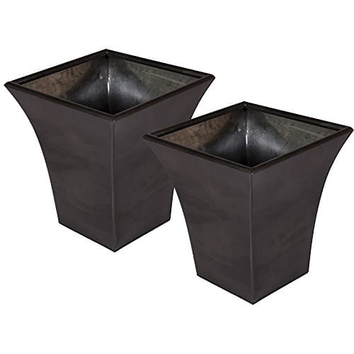 TWO PACK Luna Premium Metal Indoor Outdoor Planter Brushed Rustic Effect Gun Metal Grey 21 x 21 x 23 cm