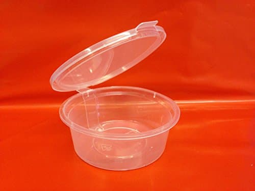 100 x 100ml 4oz Hinged Lid Plastic Food Grade Safe Deli Pot or Sauce Pot 100% BPA Free