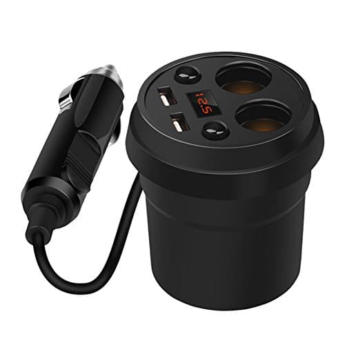 Cup Car Charger Holder Power Adapter With 2 USB Port and 2 Cigarette Lighter Hub/Socket Dual Outlets 12 Volt Adapter For iPhone X 8 7 6S Samsung Galaxy S9 S8 Note 8 Tablets GPS PDA MP3 and more