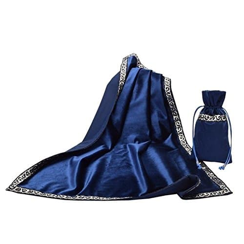 Gothic Altar Tarot Card Table Cloth with Tarot Pouch Divination Wicca Velvet Tapestry (Blue)